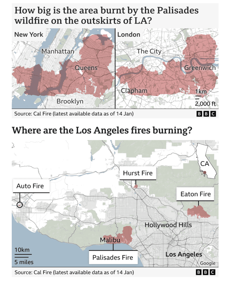 Maps and images reveal scale of LA wildfire devastation